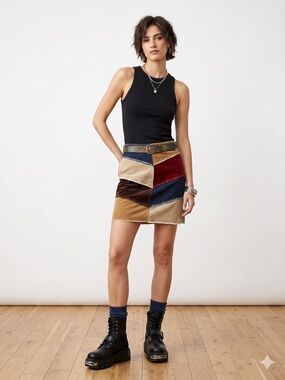 Y2K Patchwork Mini Skirt in Multi Color - Sirens